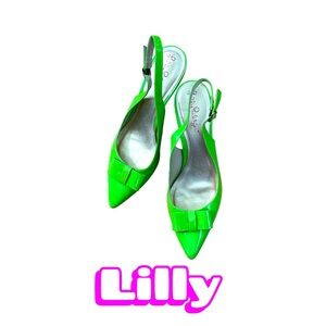 Lilly Pulitzer Lime Green Bow Patent Leather Sling back 3”Kitten‎ Heels 7.5